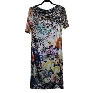 Just Cavalli Abstract Stretch Jersey Knit Dress Sz 46-Italy Animal Print Floral